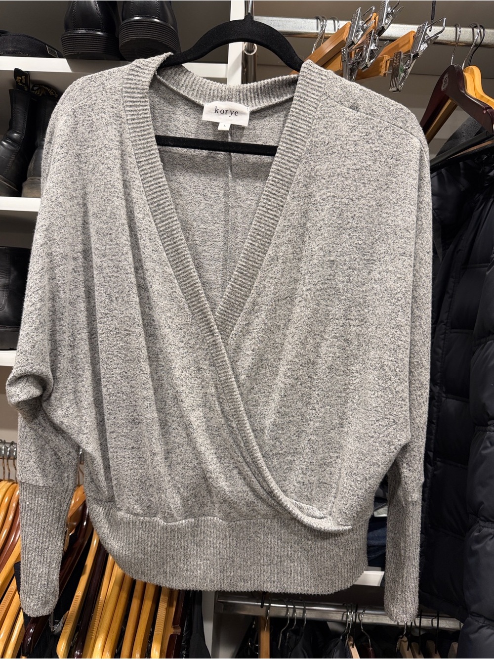 Women's Gray Wrap-Front Sweater